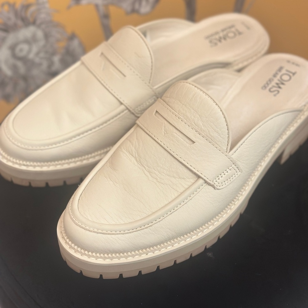 Cream Leather Slip-On Loafers
